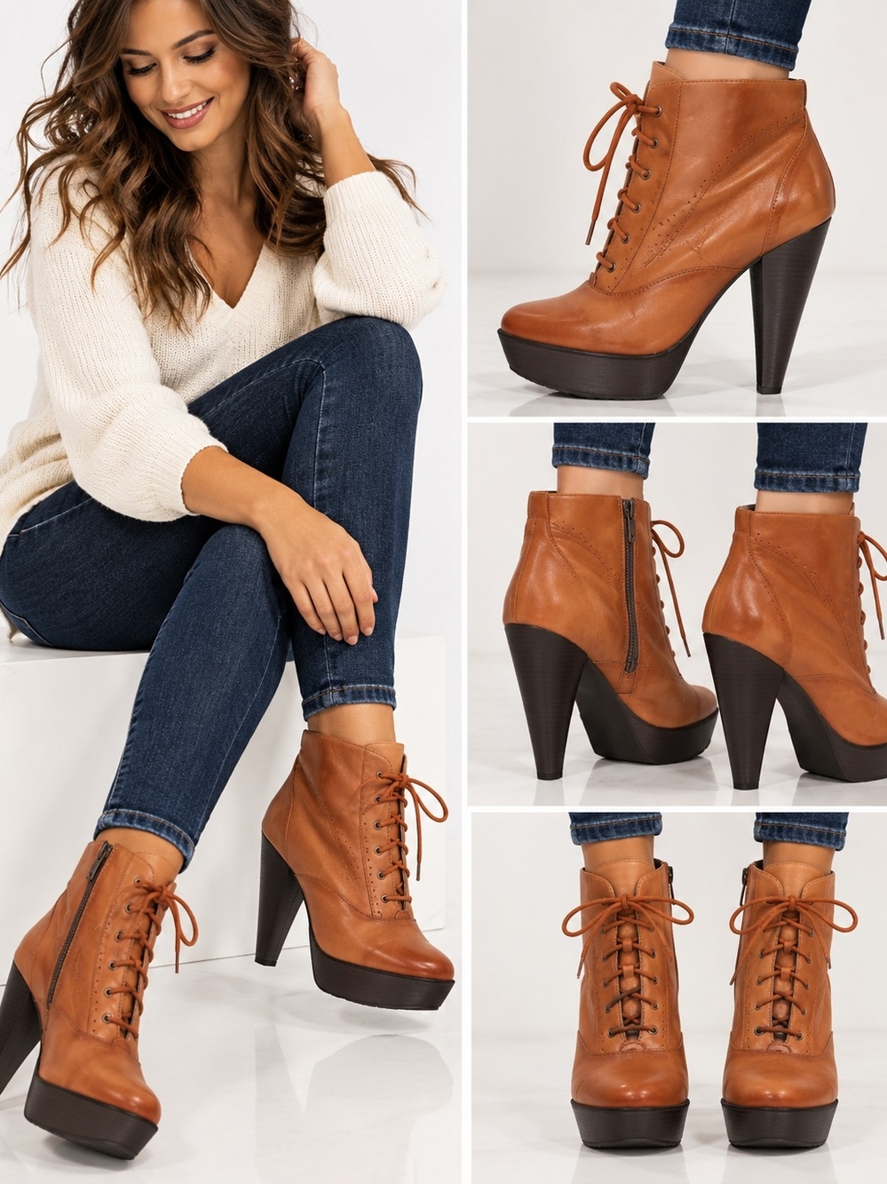 Women’s Tan Lace-Up Platform Ankle Boots